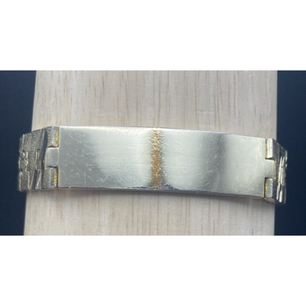 Vintage Gold Plated Link ID Bracelet Etched Fish Floral Signed LC Unisex 7.5x.5" - Picture 7 of 14